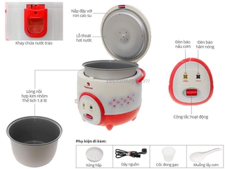 [Mã ELHA22 giảm 6% đơn 300K] Nồi cơm điện Happycook 1.8 lít HC-180A Đỏ ( trưng bày)