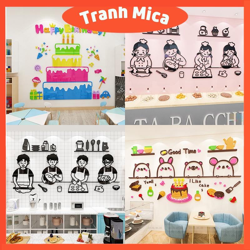 Tranh mica 3d dán tường các mẫu tranh làm bánh kem sinh nhật, trang trí quán bánh, phòng cho bé