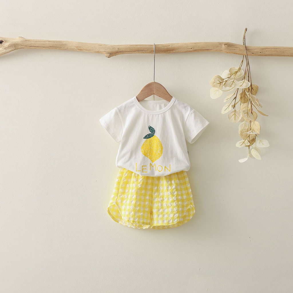 Bộ áo thun cotton ngắn tay in hình trái cây + quần short dễ thương cho bé 0-5 tuổi