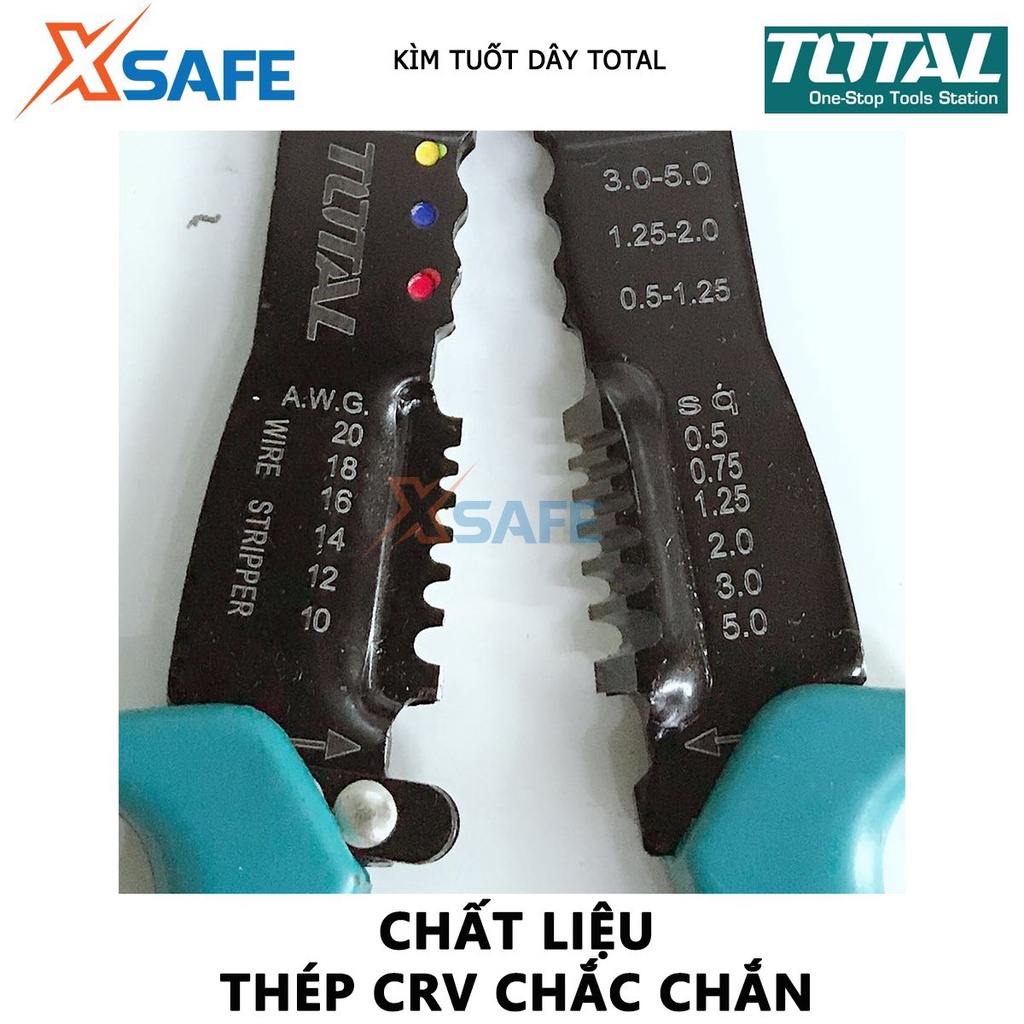 Kìm tuốt dây điện TOTAL kềm cắt dây điện 2 kích thước 8.5-10 inch, chất liệu thép CR-V, đen bóng, tay cầm nhựa - XSAFE