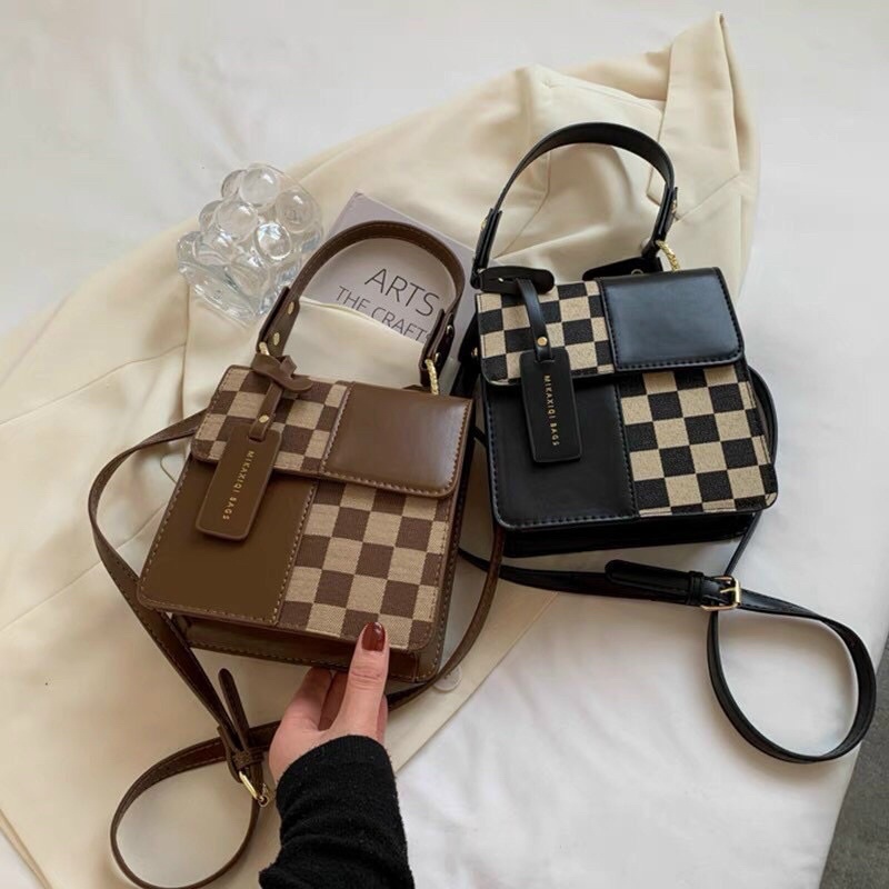 Túi xách nữ dáng vuông kẻ caro 2 quai đeo cầm tay và đeo chéo Zulia's