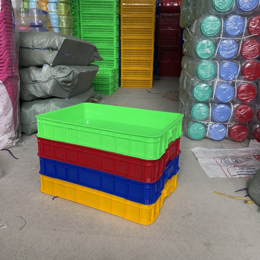 Sóng nhựa bít, rổ nhựa bít, sóng nhựa kín, 4 màu, kích thước 61cm x 42cm x 10cm, nhựa chính phẩm bền bỉ