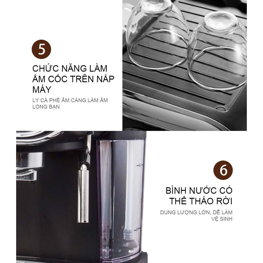 Máy Pha Cafe Espresso Tiross TS6211, Hàng Chính Hãng, Bảo Hành 12 Tháng