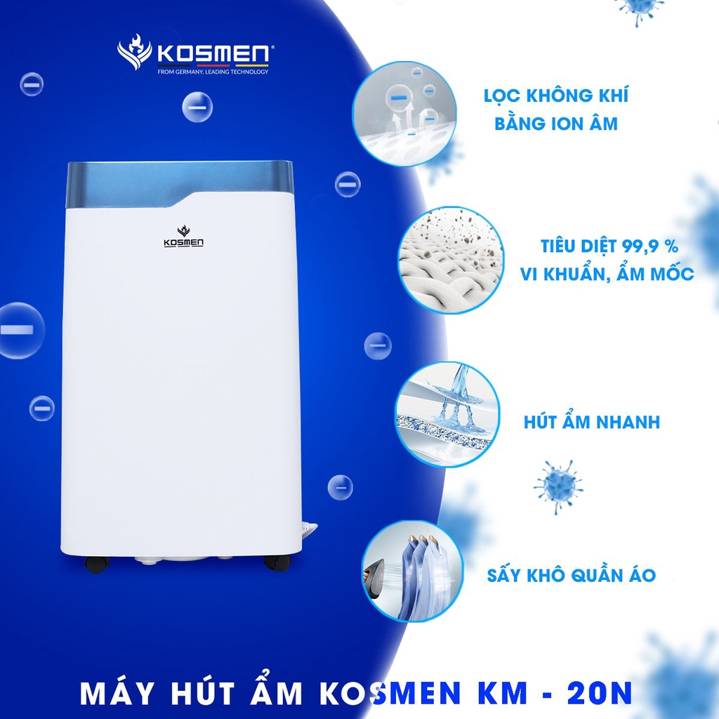 Máy hút ẩm không khí Kosmen KM-12N, máy lọc không khí mini, thương hiệu Đức, bảo hành 24 tháng, lỗi 1 đổi 1 - ATN GREEN
