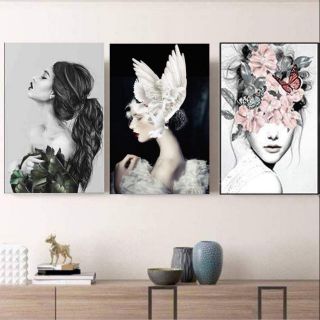 Bộ 3 tranh 40x60 in canvas cô gái nghệ thuật