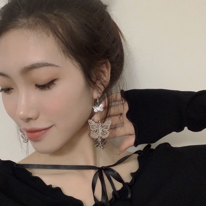 Bông Tai Dáng Dài Hình Bướm Bằng Kim Loại 22414 Cho Nữ