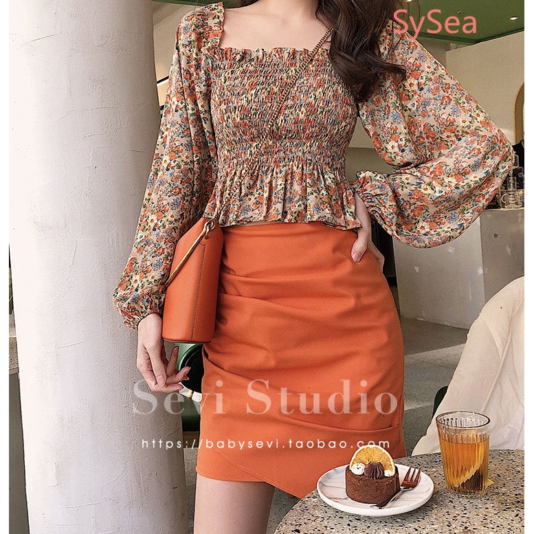 Áo Chiffon Tay Dài In Hoa Phong Cách Retro Cho Nữ