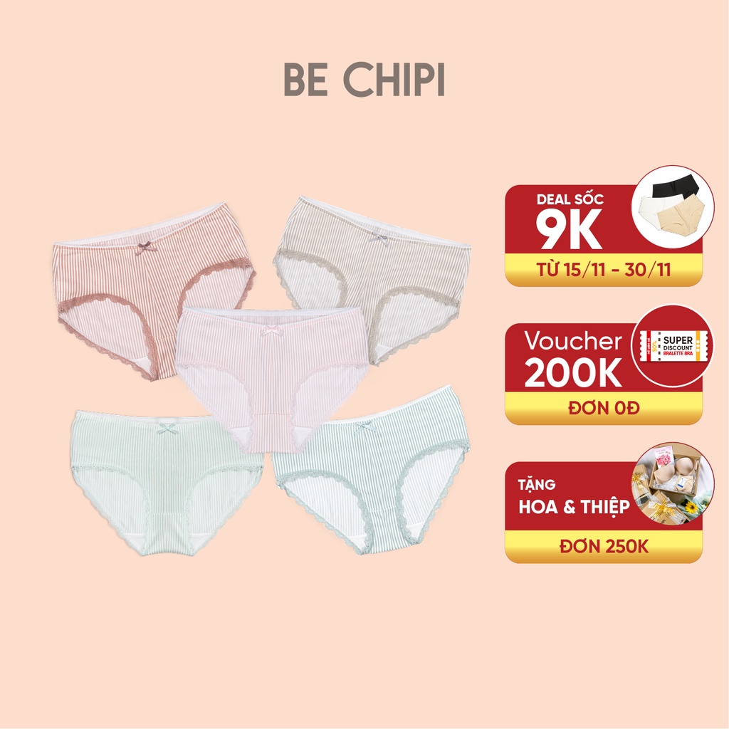 Combo 5 Quần Lót Nữ Cotton Cạp Chun Mềm Mại Co Giãn Không Hằn Da Họa Tiết Kẻ By Bechipi - QL2217