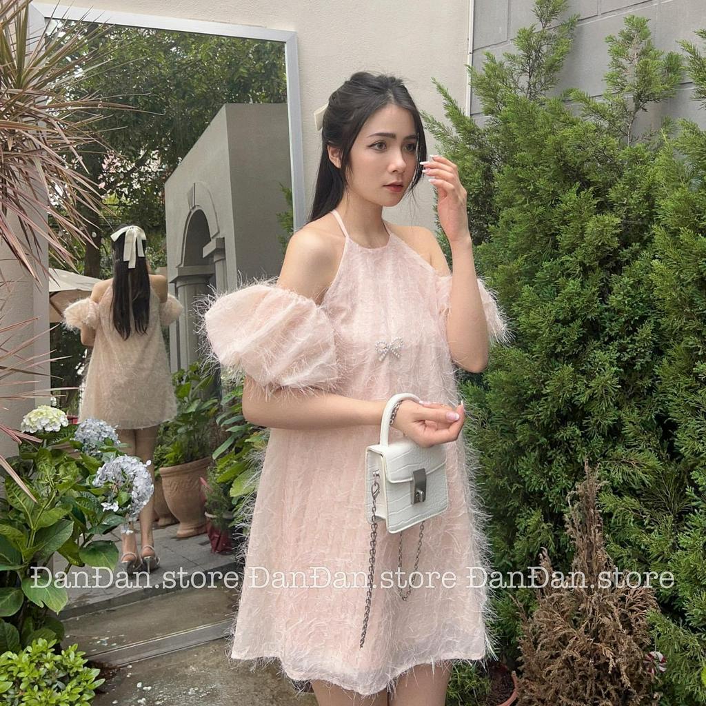 Đầm váy nữ babydoll lông vũ đính kèm phụ kiện siêu xinh dành cho các nàng