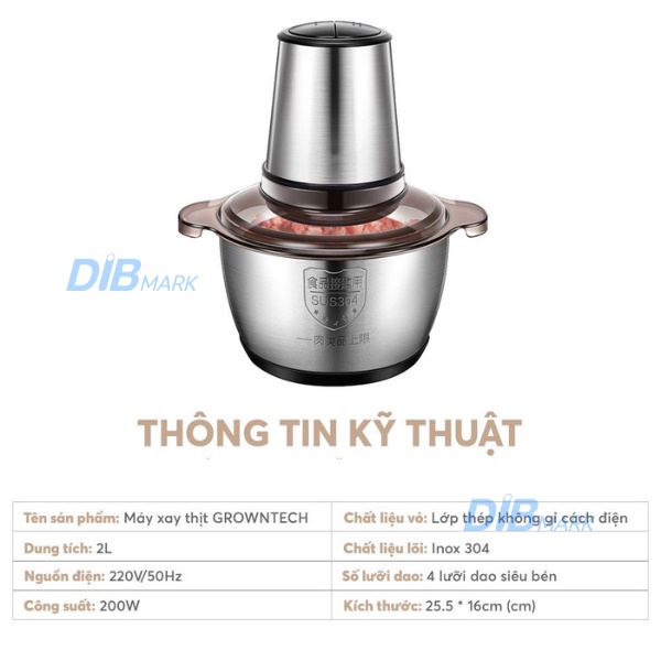 Máy xay thịt máy xay đa năng  xay sinh tố xay thịt xay ngũ cốc cối inox 304 với 4 lưỡi dao sắc bén từ DIBMARK