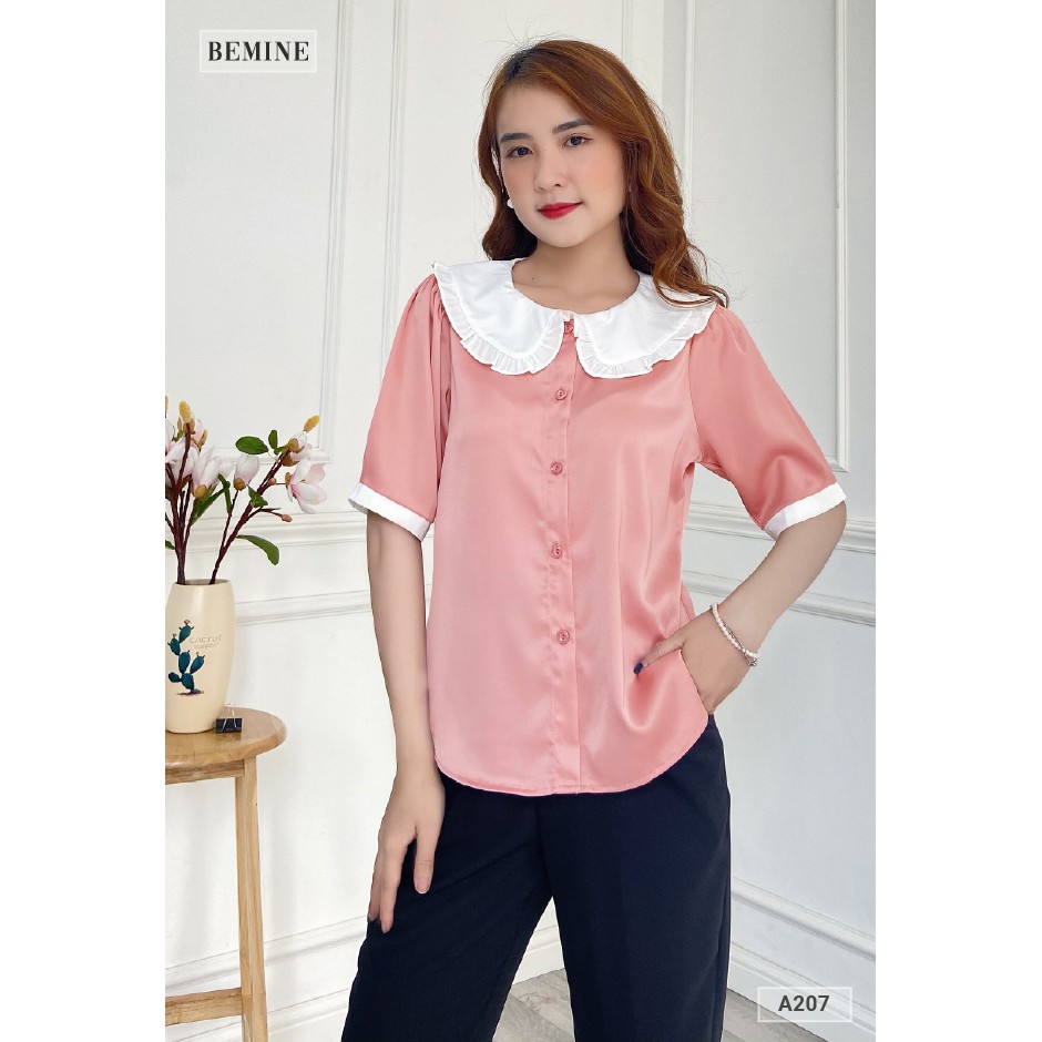 Áo công sở nữ kiểu cổ bèo thanh lịch BEMINE A207HONG