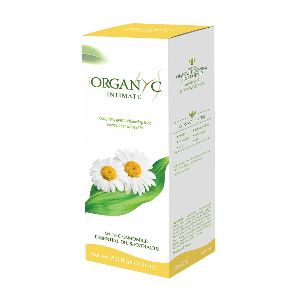 Dung dịch vệ sinh phụ nữ Organyc 250ml @Hàng-Ý Organyc-Intimate-with-Chamonile-Essential-Oil-8.5fl-oz