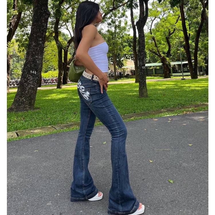 GENER | Quần jean ống loe logo Gener | Low Rise Gener Denim Jean - Y2K Style
