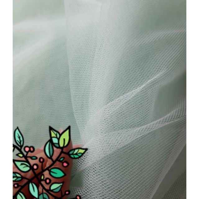 Vải lưới cứng phồng dùng lót váy màu xanh ngọc