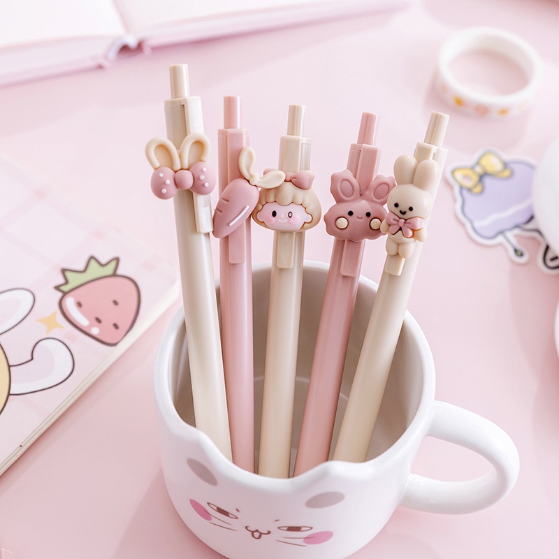 1 Bút Mực Gel Dạng Nhấn Tạo Hình Cô Gái/Chú Thỏ Ba Chiều Màu Trơn Dễ Thương Cho Học Sinh/Học Sinh