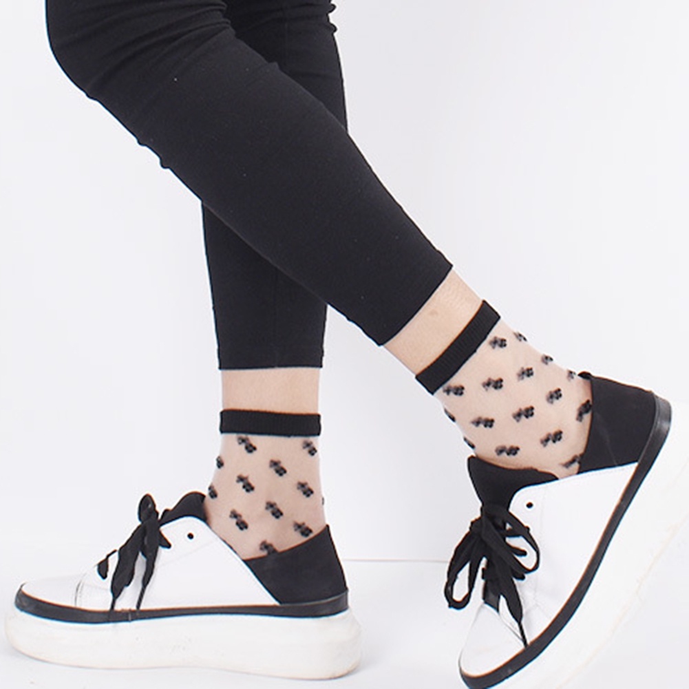 Vớ Cổ Cao Qua Mắt Cá Chân Trong Suốt Siêu Mỏng Phối Nơ Họa Tiết Chấm Bi Cho Nữ