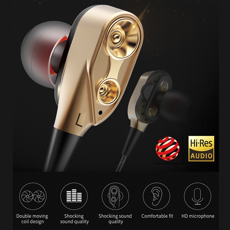 Tai nghe Loa Kép Hi-Res AUDIO cho điện thoại  Tiếng Bass Sâu k8 vàng