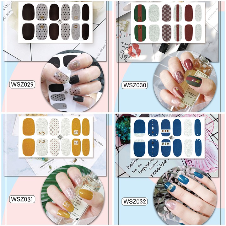 Bộ dán móng tay nail sticker gồm 12 móng, không thấm nước, có độ đàn hồi tốt Phần 1 WSZ