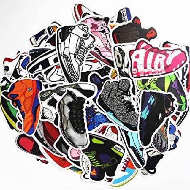 Set 30-50 sticker sneaker ép lụa/ hình dán mẫu giày các hãng các loại