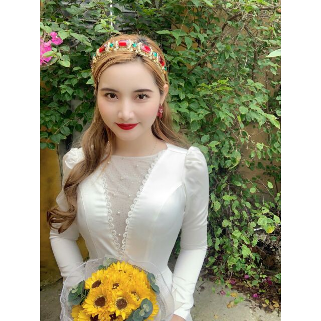 (free chỉnh sửa váy) có Size to dạ hội cưới phi trắng tay dài xẻ tà váy cưới cô dâu trắng chụp hình cưới Hàn Quốc 💝 🌟