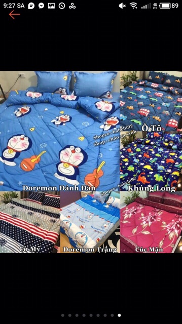 Trọn bộ 5 món ga gối chăn phao poly cotton có ruột bông dày loại 1