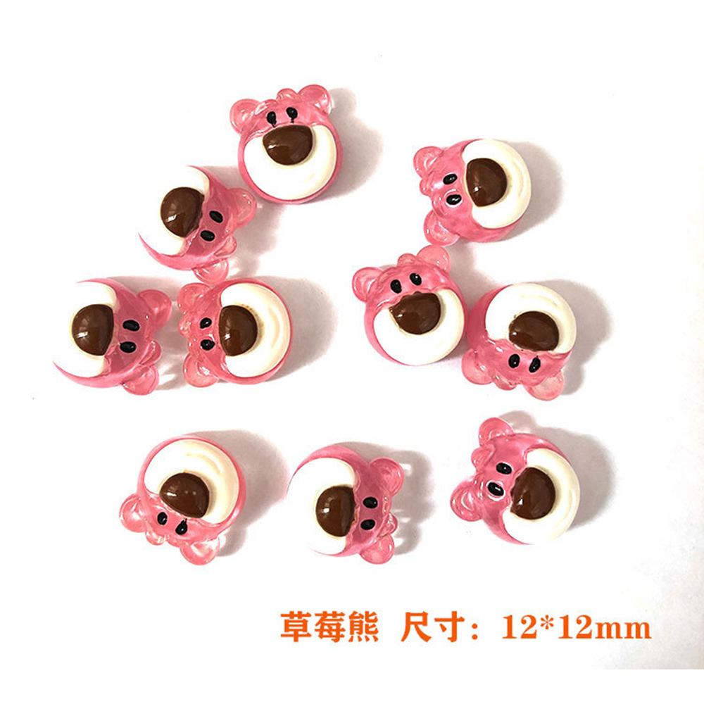 [sweet] 1Pcs/10Pcs woman Cartoon cute Strawberry transprent Resin Bear Nail Art Decor Rotating Nails Decoration