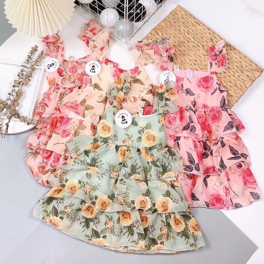 VAY61 - Váy bé gái, váy hoa cho bé gái chất lụa tơ cho bé từ 12-23kg, Richkid123