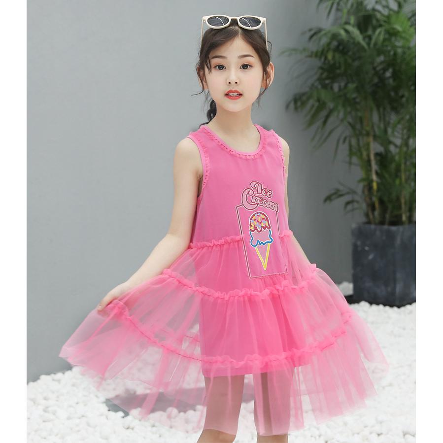Đầm bé gái 2 dây phối lưới