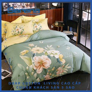 Bộ chăn ga drap phủ chun giường 5 món drap cotton living chăn trần bông dày hàn cao cấp – serena mattress