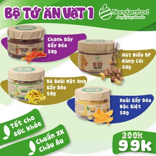 Bộ Tứ Ăn Vặt | Healthy Snack | Ăn vặt văn phòng | Trái cây sấy dẻo và hạt dinh dưỡng Nông Lâm Food