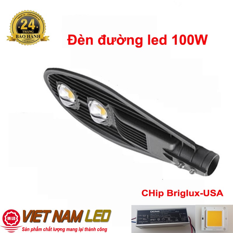 Đèn đường led 100W 2 mắt led, chip briglux của USA,  đèn led đường phố công xuất 100W