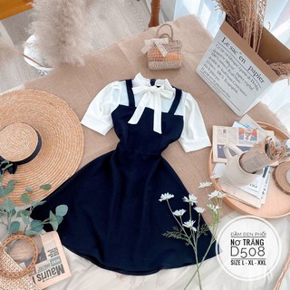 Bigsize Đầm đen phối nơ trắng D508