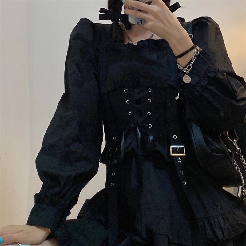 [Có Ảnh Thật - Order Hàng Loại 1] (L2) Váy đầm Gothic Lolita đan nơ ôm dáng phong cách Hàn Quốc loại đẹp