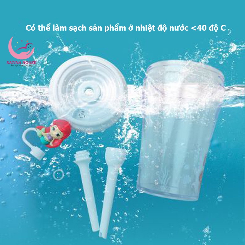 Ly uống nước cho bé , ly pha lê có nắp kèm ống hút 3D Disney đáng yêu