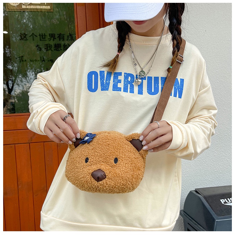 Túi đeo chéo hình GẤU NÂU đính hoa đáng yêu, túi đeo vai thú bông dễ thương