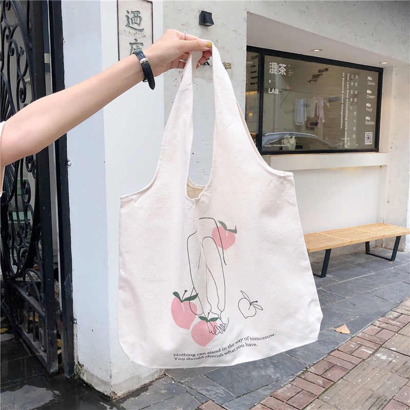 Túi tote vải canvas ulzzang unisex in hình hoa quả [ giadungphuongnguyen ]