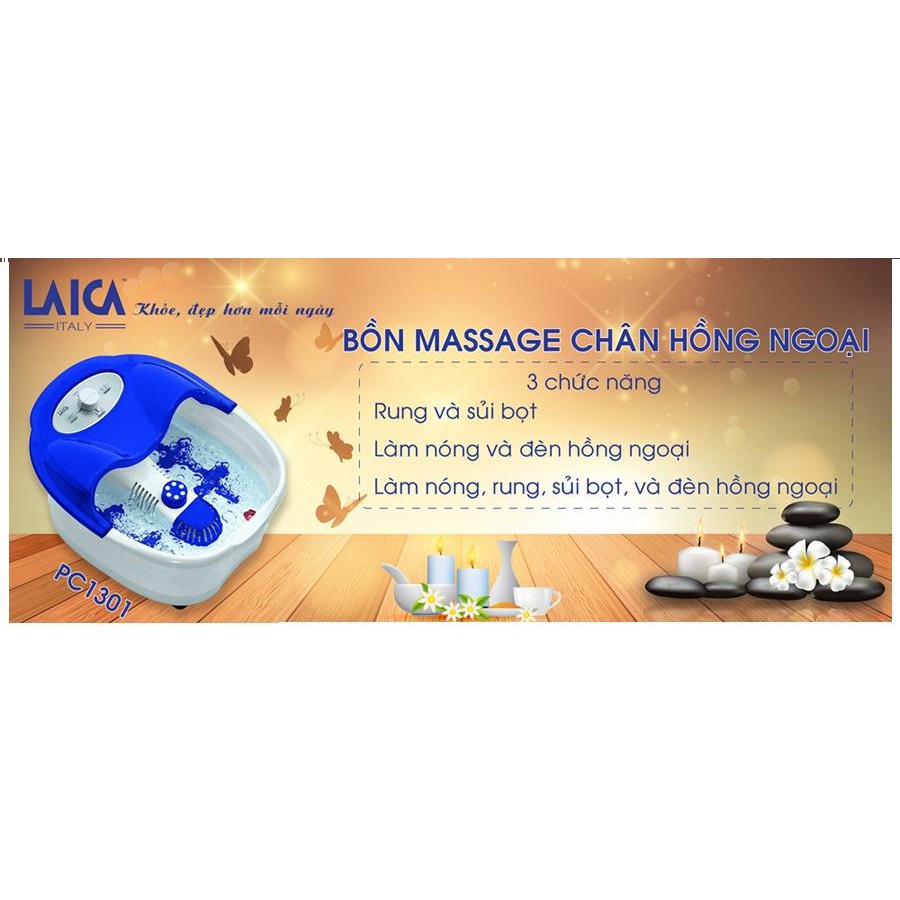 Bồn ngâm chân massage Laica PC1301 ytaly làm nóng nước và đèn hồng ngoại diệt khuẩn