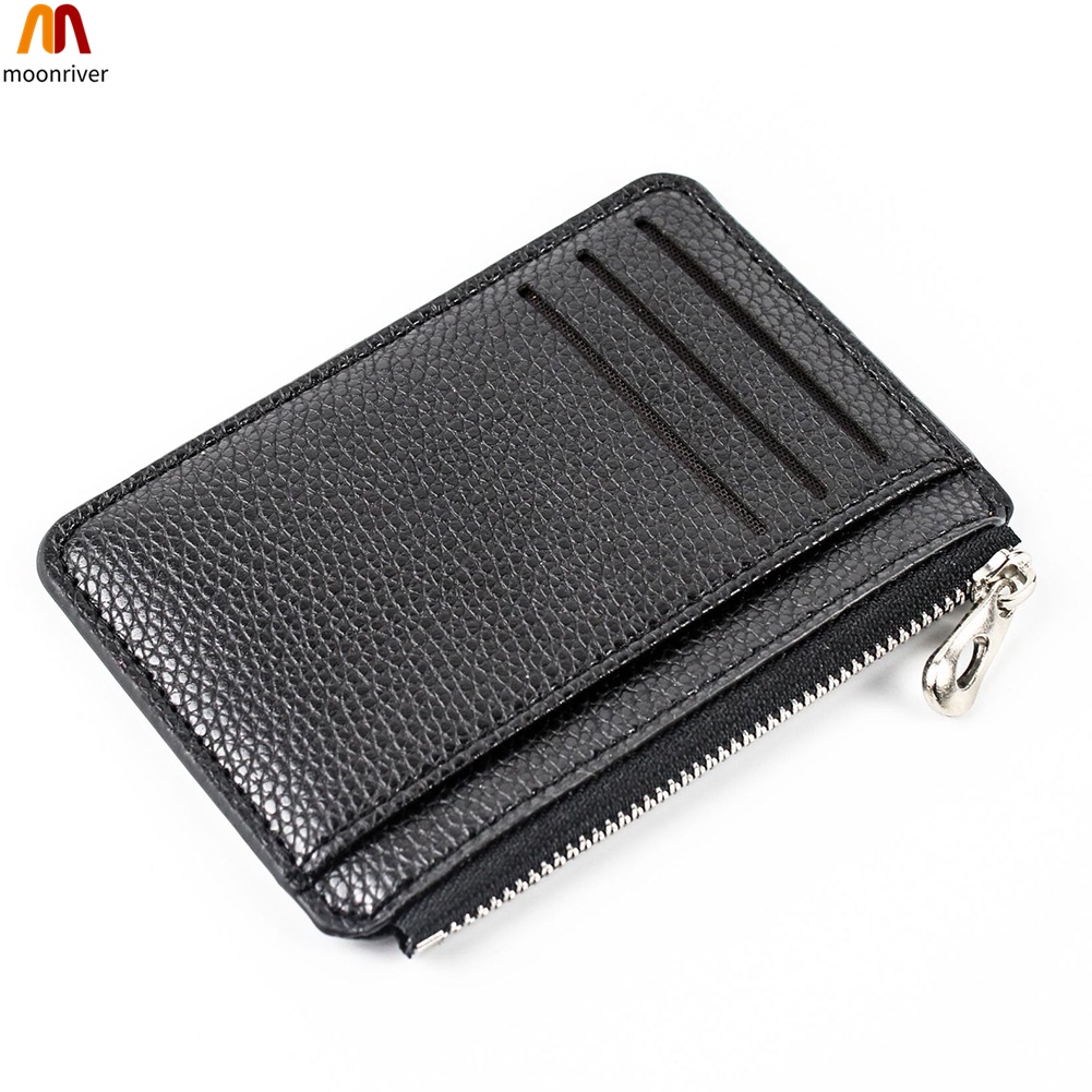  Men Wallet Solid Color Textured PU Zipper Card Holder Mini Coin Purse