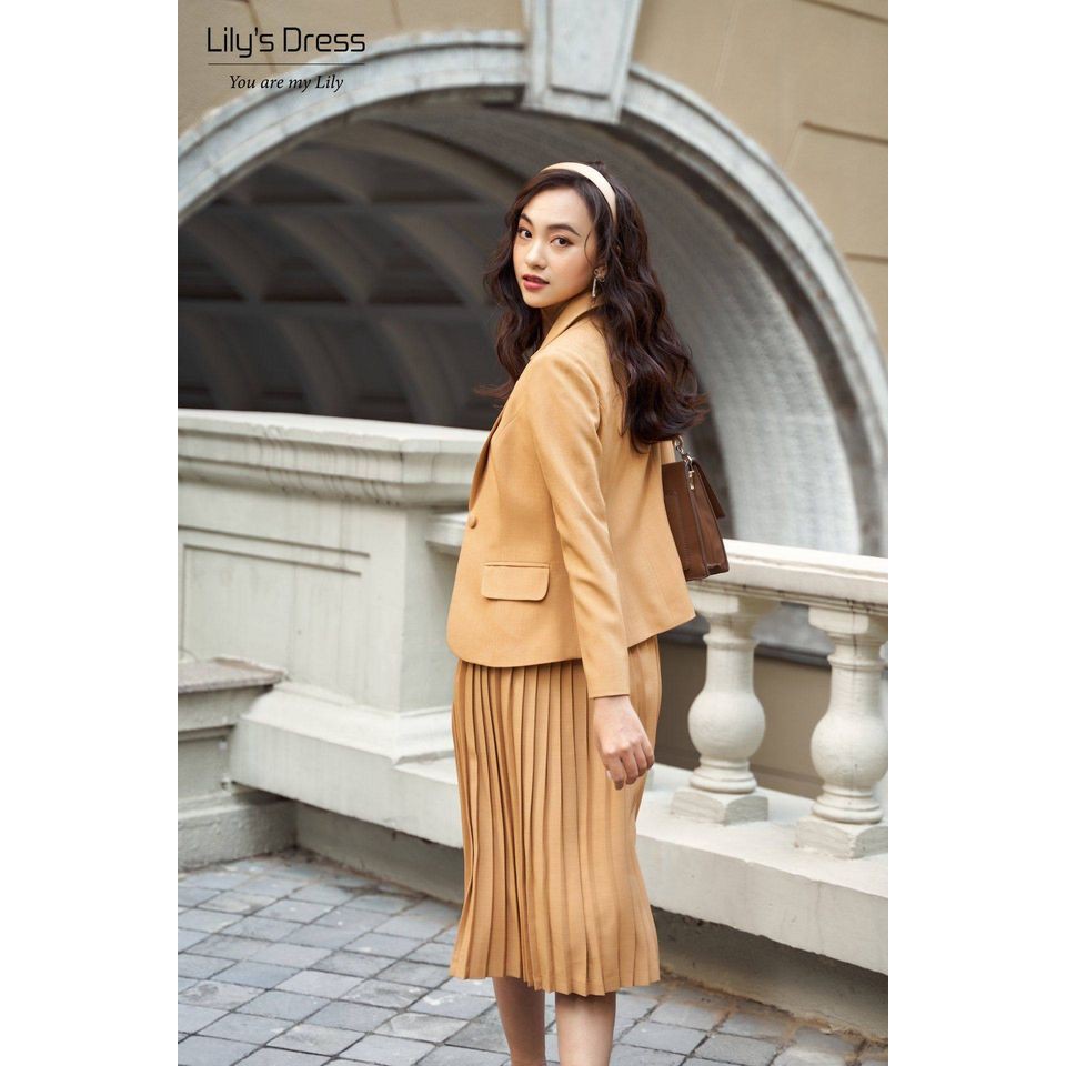 Set Blazer Cam 1 cúc dáng lỡ + chân váy xếp li by Lilie | BigBuy360 - bigbuy360.vn