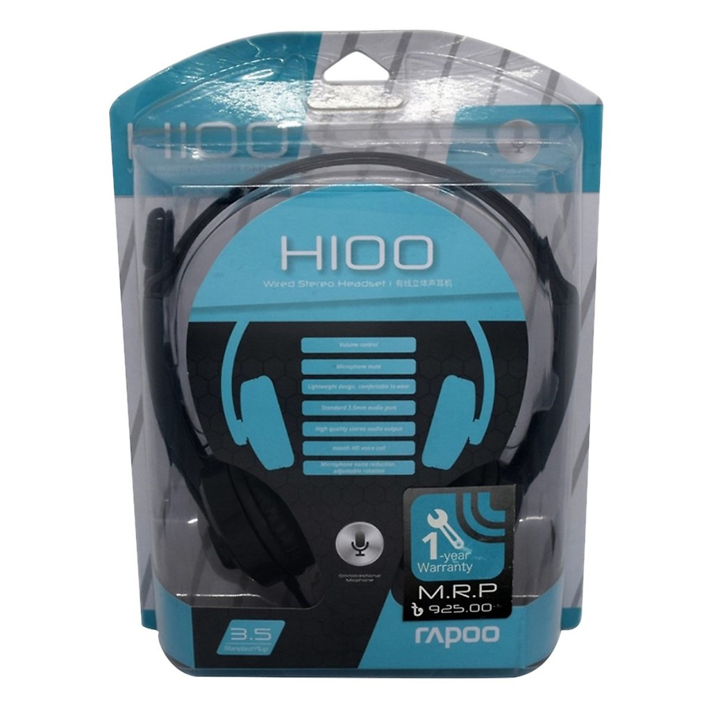 [Mã ELBAU5 giảm 5% tối đa 500K] Tai nghe chụp tai có dây Onear Rapoo H100 Wired Stereo