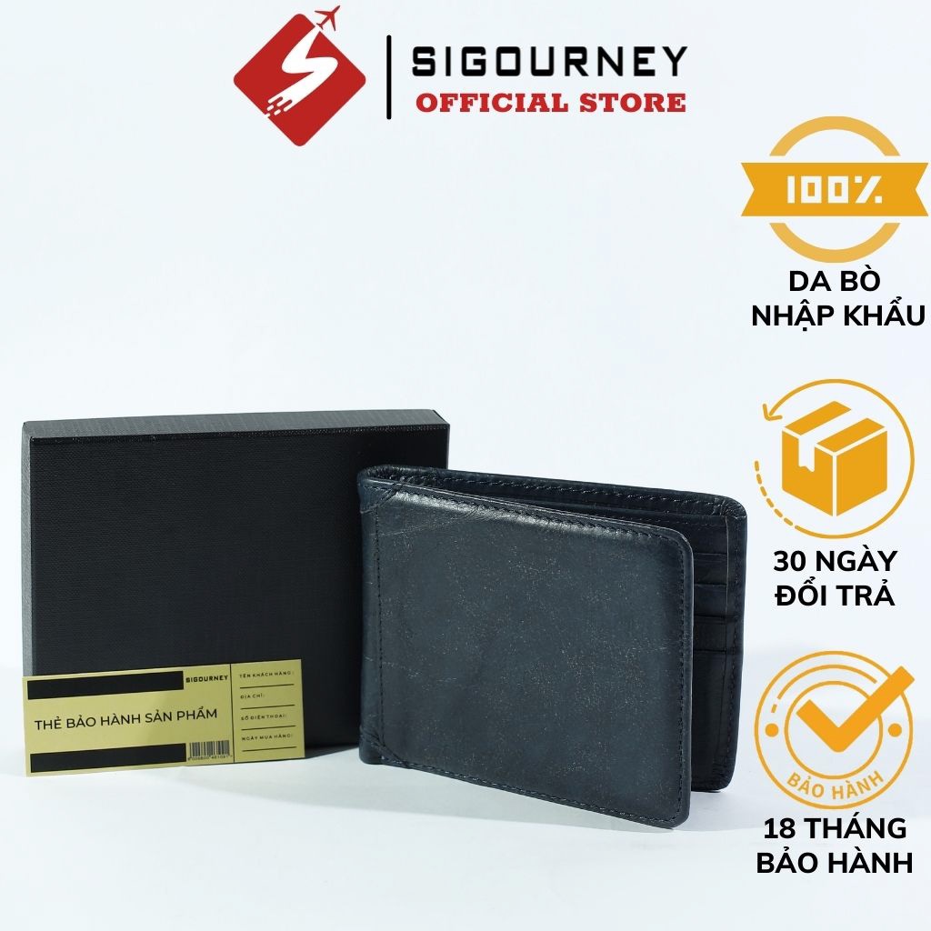 Bóp nam da bò bụi bặm Sigourney VI-04N màu xanh đậm