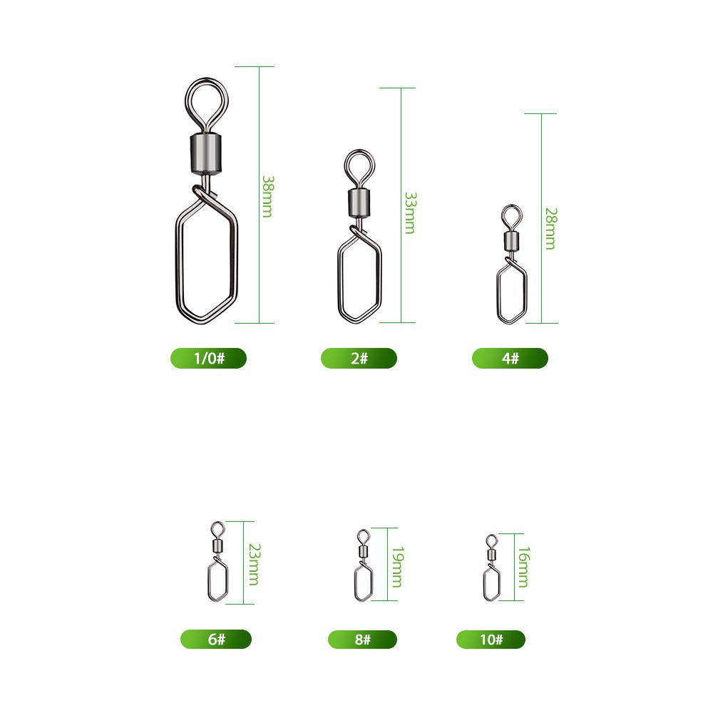 Set 20 móc xoay bằng thép không gỉ dùng để nối dây câu cá tiện lợi