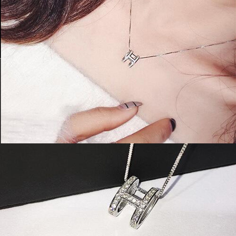 Dây chuyền mặt hình chữ H đính đá zircon thời trang cho nữ