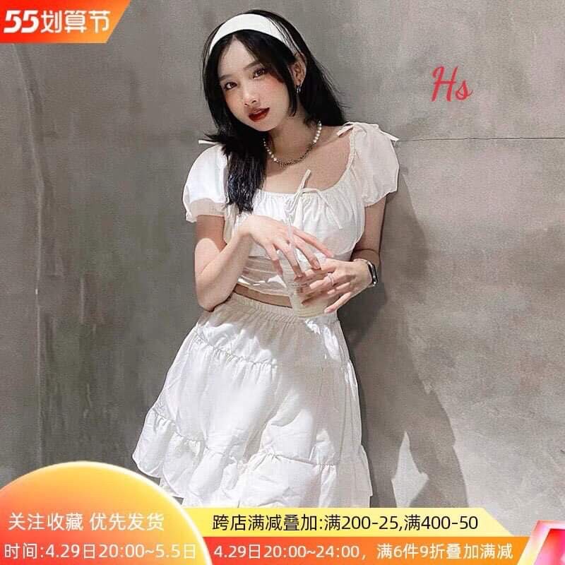 Sét váy tầng áo trễ vai HS6