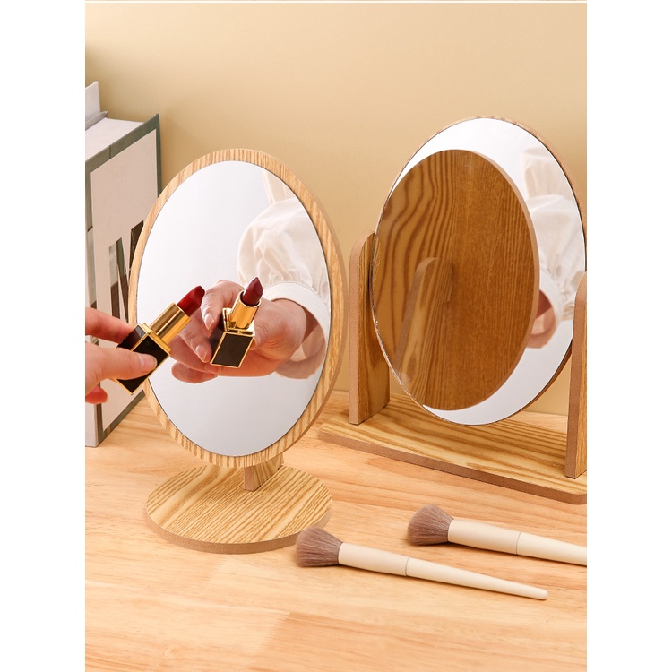 Gương gỗ trang điểm xoay 360 độ, gương soi để bàn bằng gỗ phong cách châu âu size lớn MIROHOME