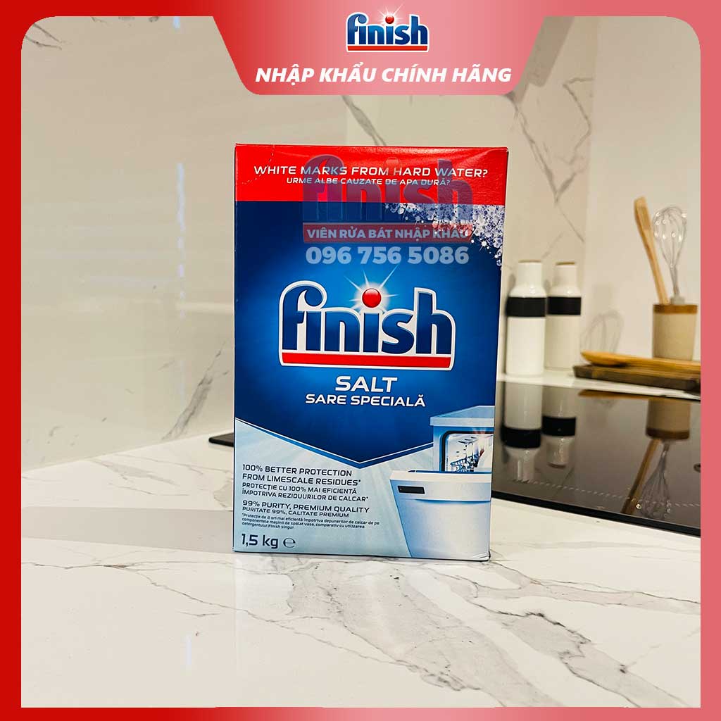 Muối rửa bát Finish size 1.5kg / 4kg loại bỏ tạp chất khoáng trong nước, ngăn bám dính kết tủa cho máy, làm mềm nước