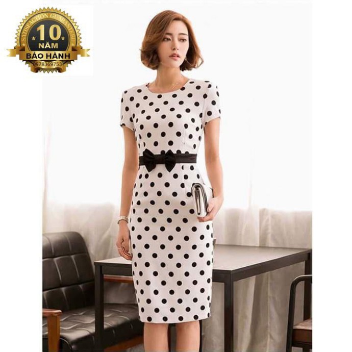 SALE - Đầm ôm công sở, dự tiệc chấm bi phối nơ xinh Misa Fashion MS311- Có 2 màu Tặng Kèm Nước Hoa