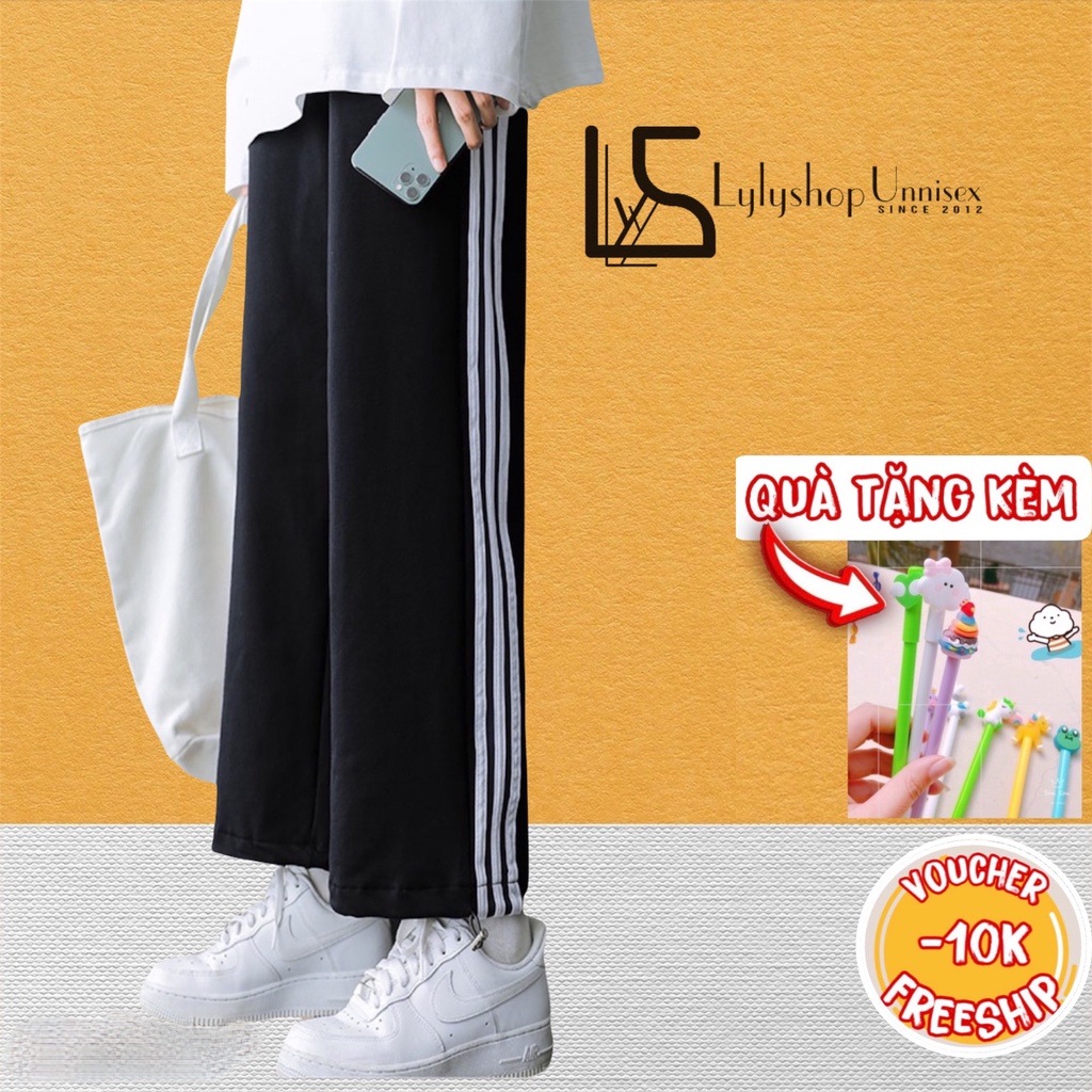 Quần ống rộng 3line Lylyshop Unisex, kiểu quần ống suông phối 3 sọc chất vải umi cotton mịn lì không nhăn mặc được 4 mùa