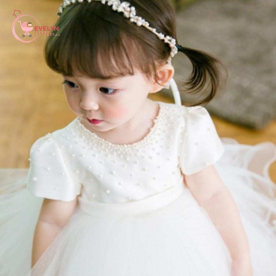 Đầm công chúa voan trắng cho bé từ 1 - 12 tuổi