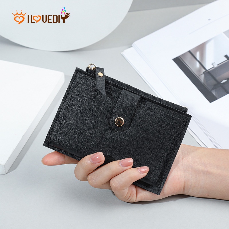 Ví Da Mini Màu Trơn Có Ngăn Đựng Thẻ Và Khóa Kéo Cho Nữ